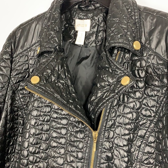 Chico’s Black Lightweight Quilted Jacket With Front Off Center Zipper Size 3 - Picture 2 of 6